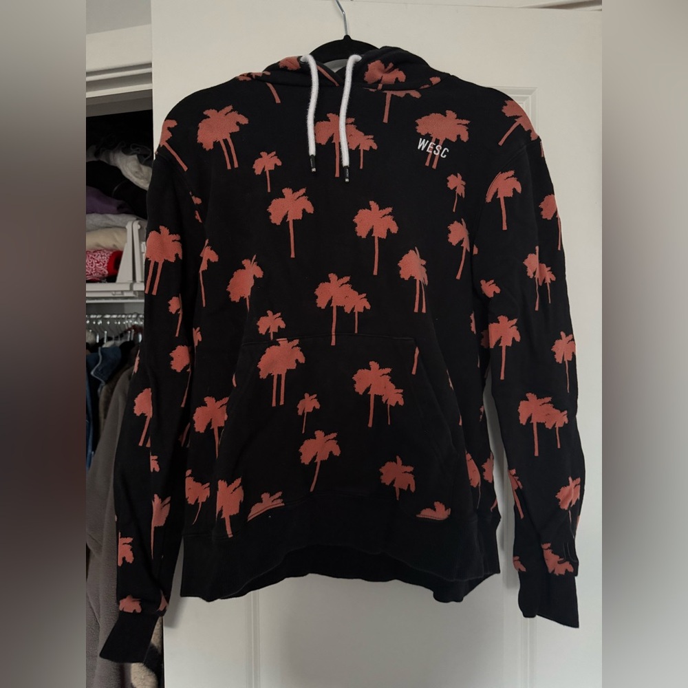 WESC Black Hoodie with Pink Palm Tree Print